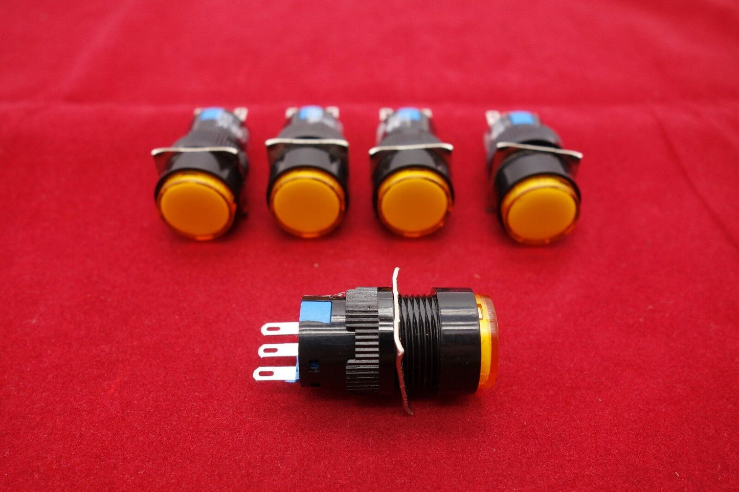 5PCS 16MM YELLOW ROUND Maintained Latching PUSH BUTTON SWITCH 3 PINS 250V 3A