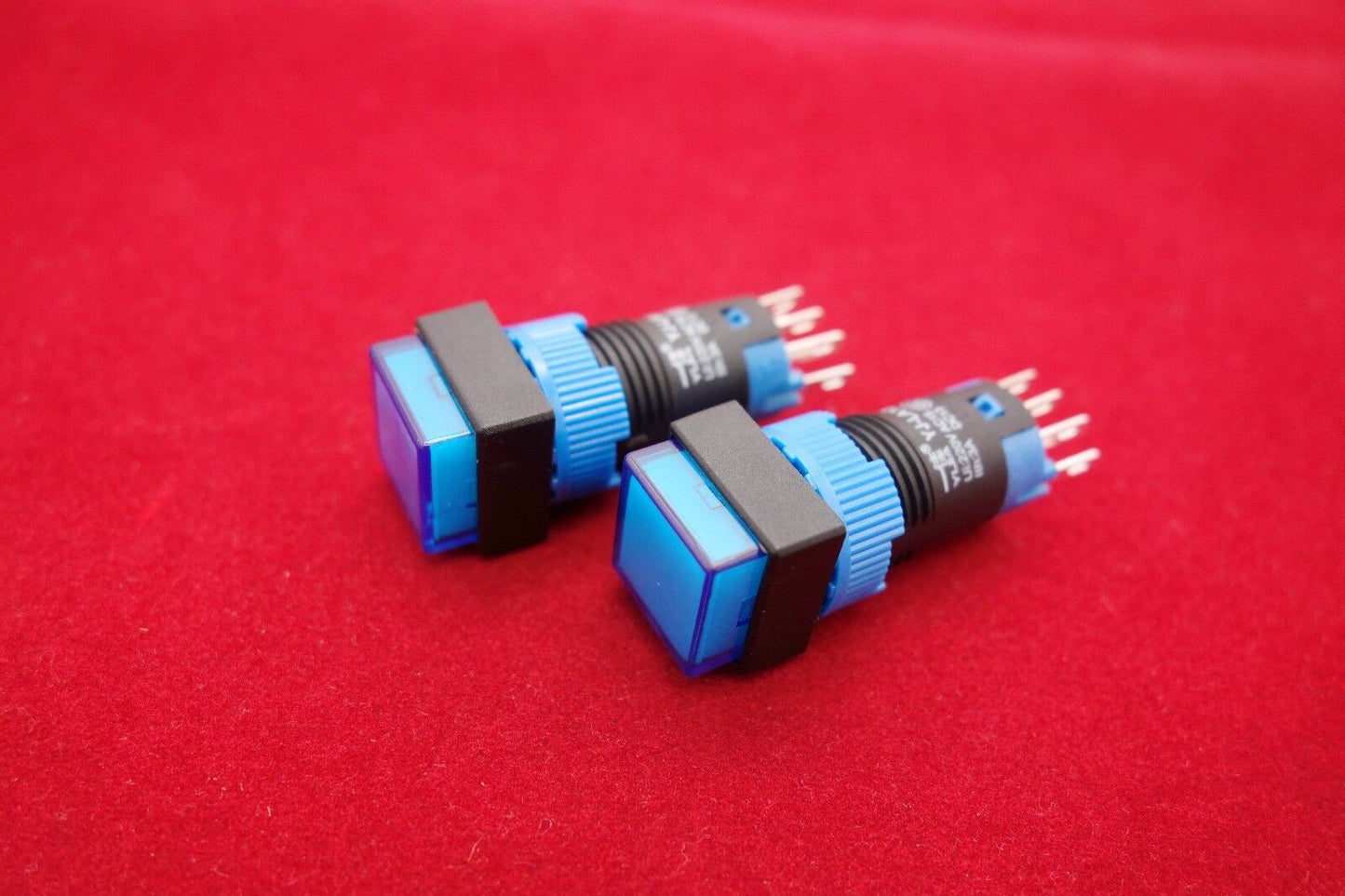 2PCS Cutout 12MM 48V Blue LED ILLUMINATED Square Momentary PUSH BUTTON 5 PINS