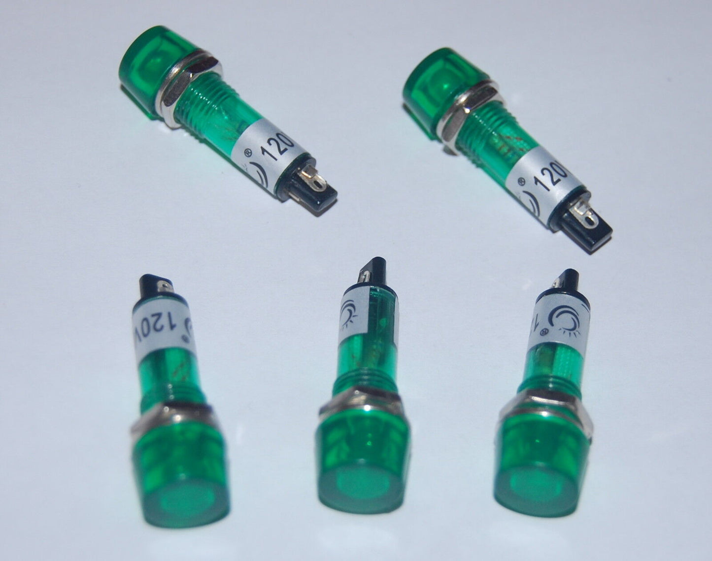 5 Pcs 120V AC/DC 10mm Green Panel Mounting plug in LED Pilot Lights ADP10