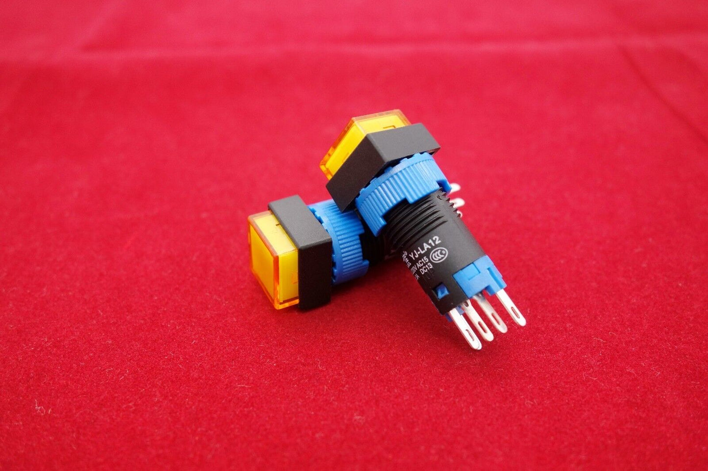 2PCS Cutout 12MM 48V YELLOW LED ILLUMINATED Square Momentary PUSH BUTTON 5 PINS