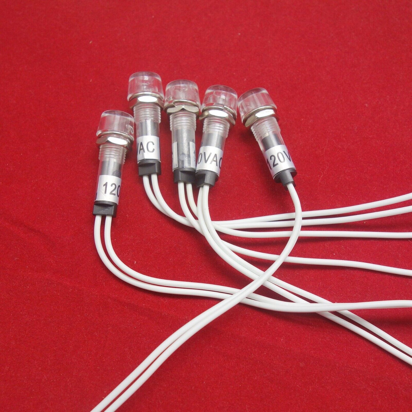 5Pcs 120V AC 10mm White Mini LED Pilot Lights CYLINDRICAL Cap with wire
