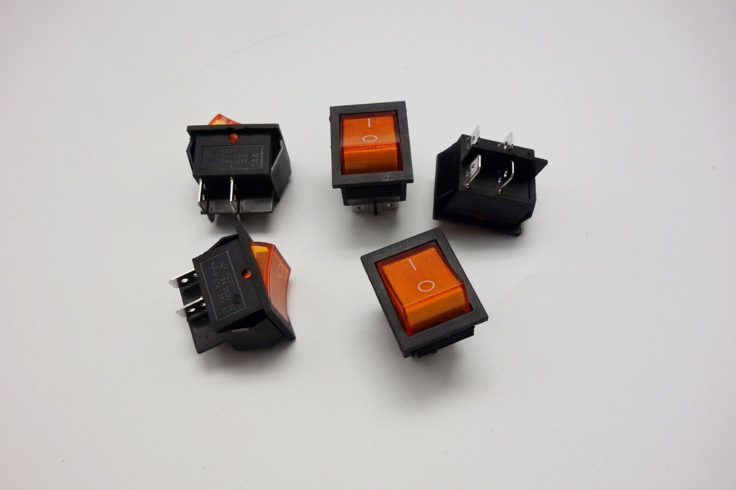 5Pcs Yellow 220V Light Illuminated 2 Position ON/OFF Boat Rocker Switch 4 Pin