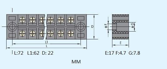 5pcs 6 Position 15A Barrier Dual Row Terminal Block/Strip w/Cover screw hole