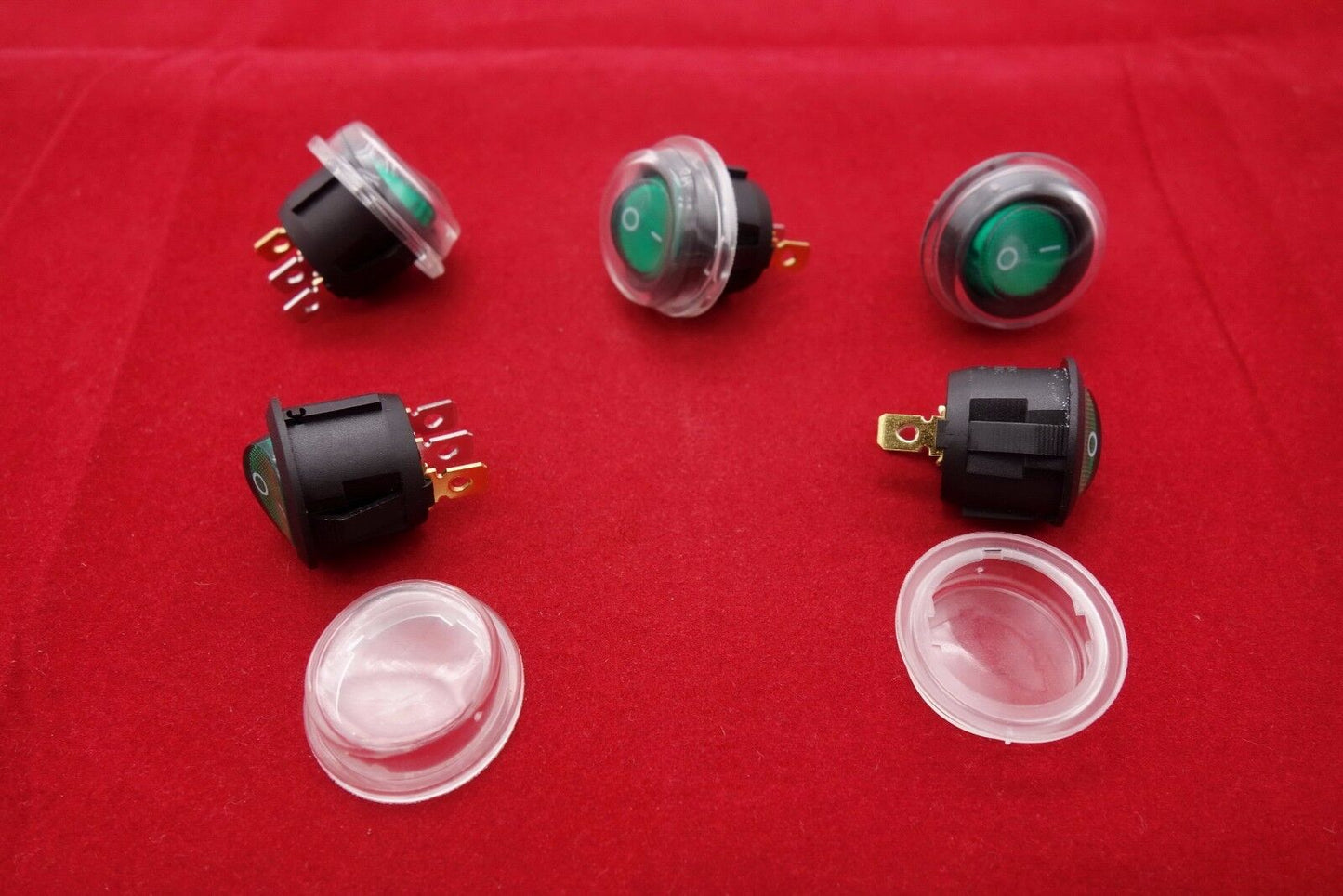5Pcs 24V Green Illuminated Round 2 Position Rocker Switch with Waterproof Boot