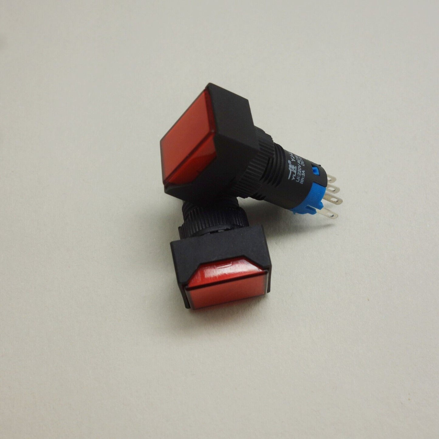 2PCS 12MM RED LED ILLUMINATED Rectangular Latching PUSH BUTTON 2NO/2NC 2POLES 8P