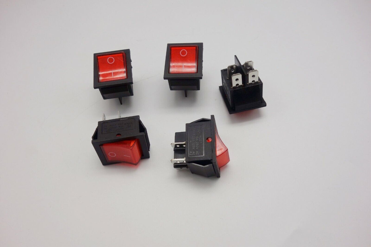 5Pcs Red Light Illuminated 2 Position ON/OFF Boat Rocker Switch 4 Pin 220V
