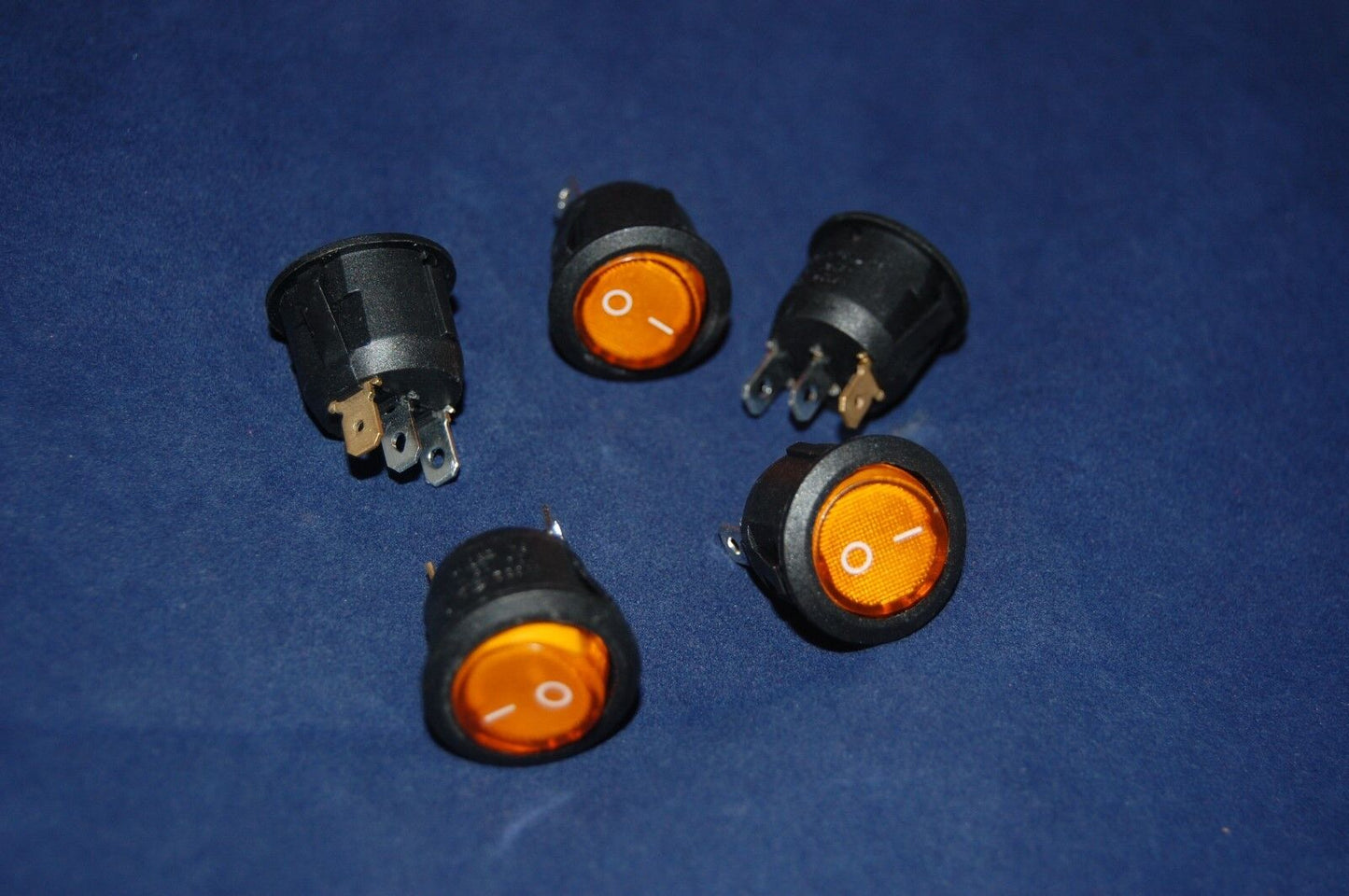 5Pcs Round Yellow Light Illuminated 2 Position Rocker Switch 3 Pin 24V AC/DC