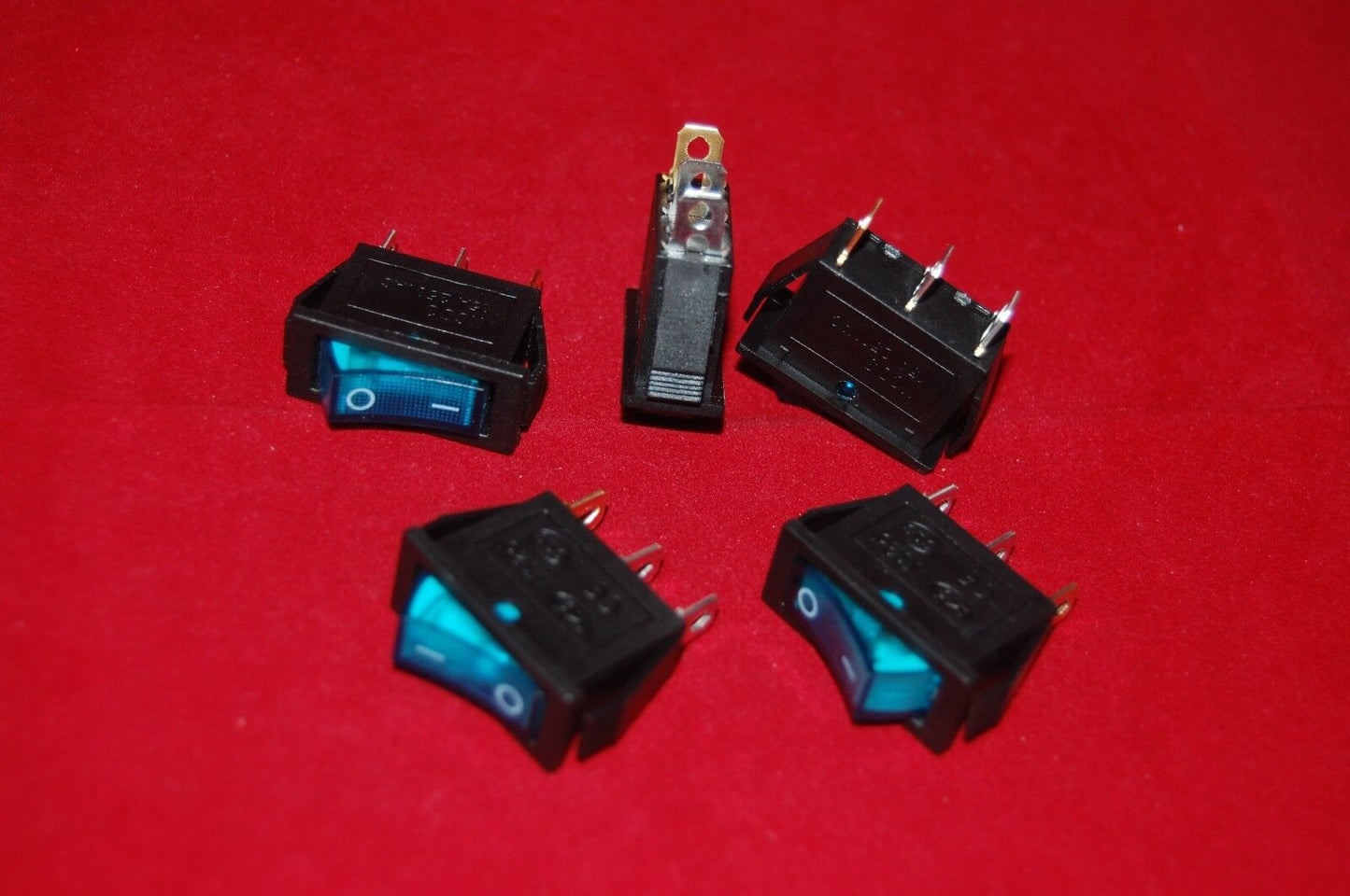 5Pcs Blue Light Illuminated Rectangle 2 Position Boat Rocker Switch 3 Pin 220V