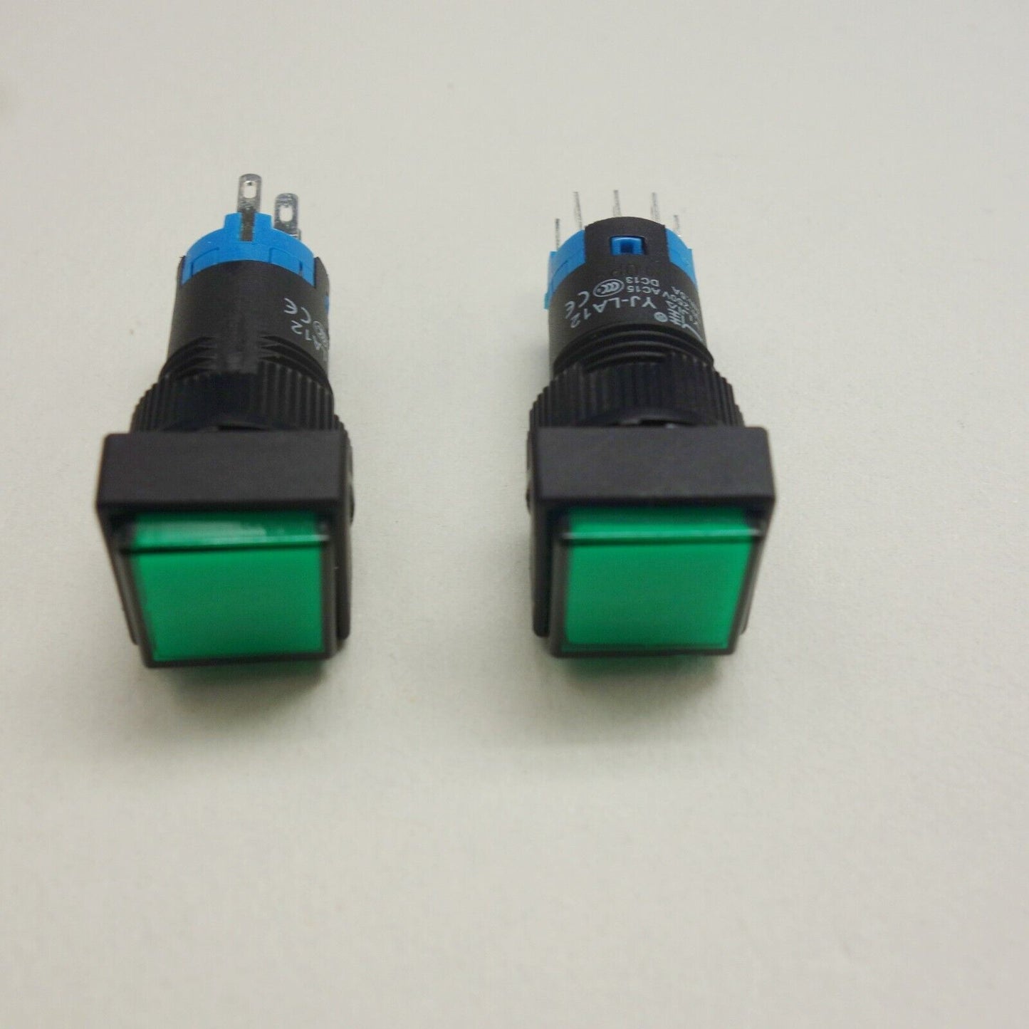 2PCS 12MM Green LED ILLUMINATED Square Latching PUSH BUTTON 2NO/2NC 2POLES 8P
