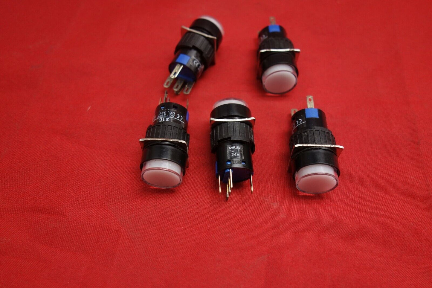 5PCS 16MM White ROUND Maintained PUSH BUTTON ILLUMINATED 6V DC/AC 5 PINS