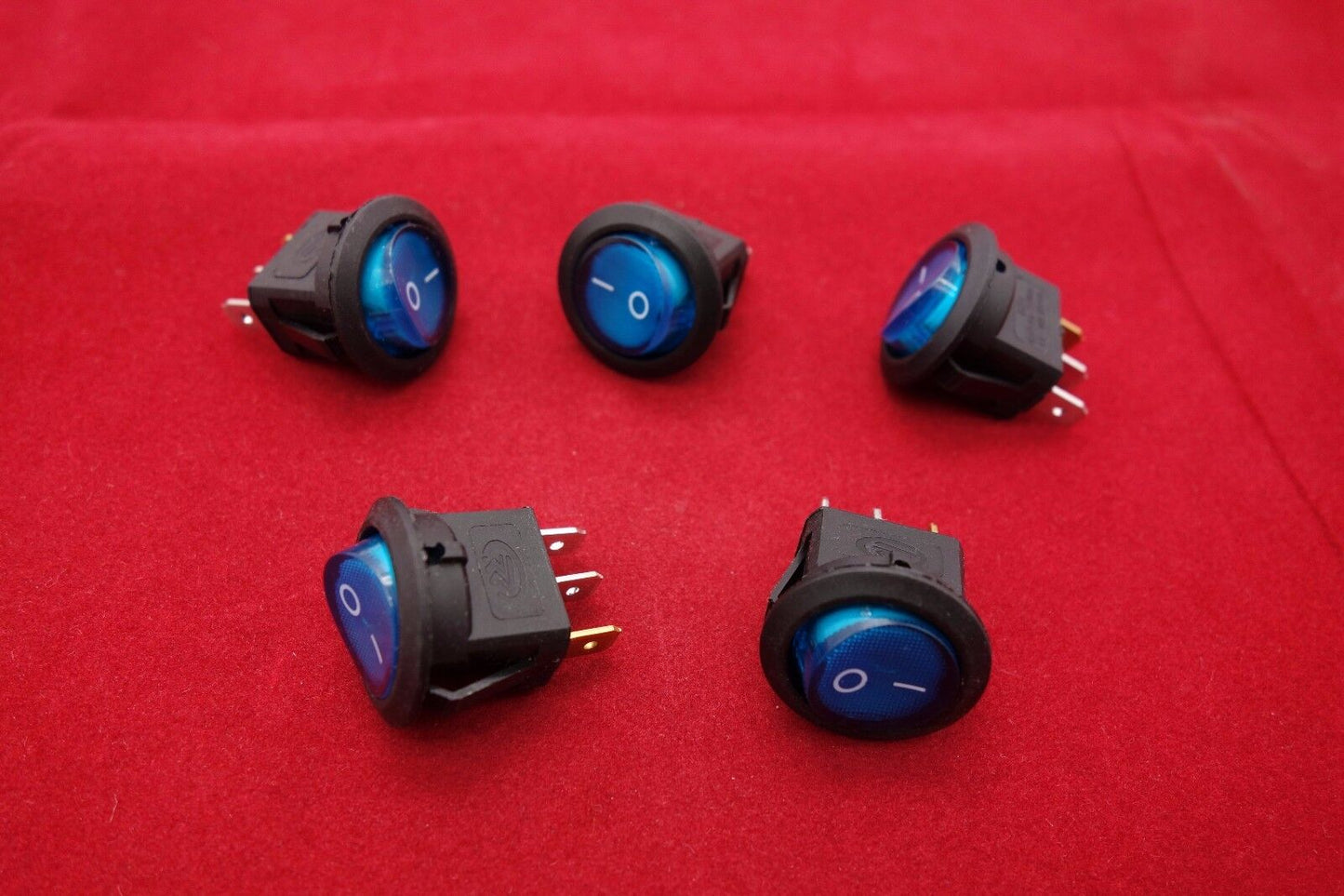 5 Pcs ROUND Blue Light Illuminated 2 Position Boat Rocker Switch 3 Pin 24V AC/DC