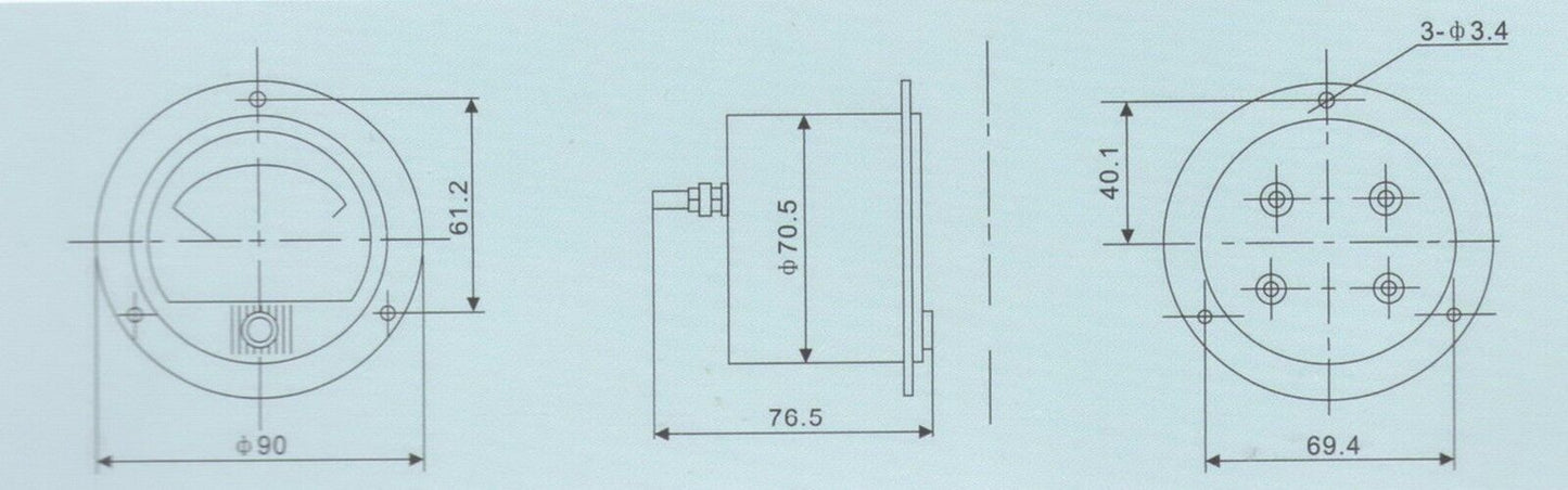 DC 0-3A Round Analog Ammeter Panel AMP Current Meter Dia. 90mm Direct Connect