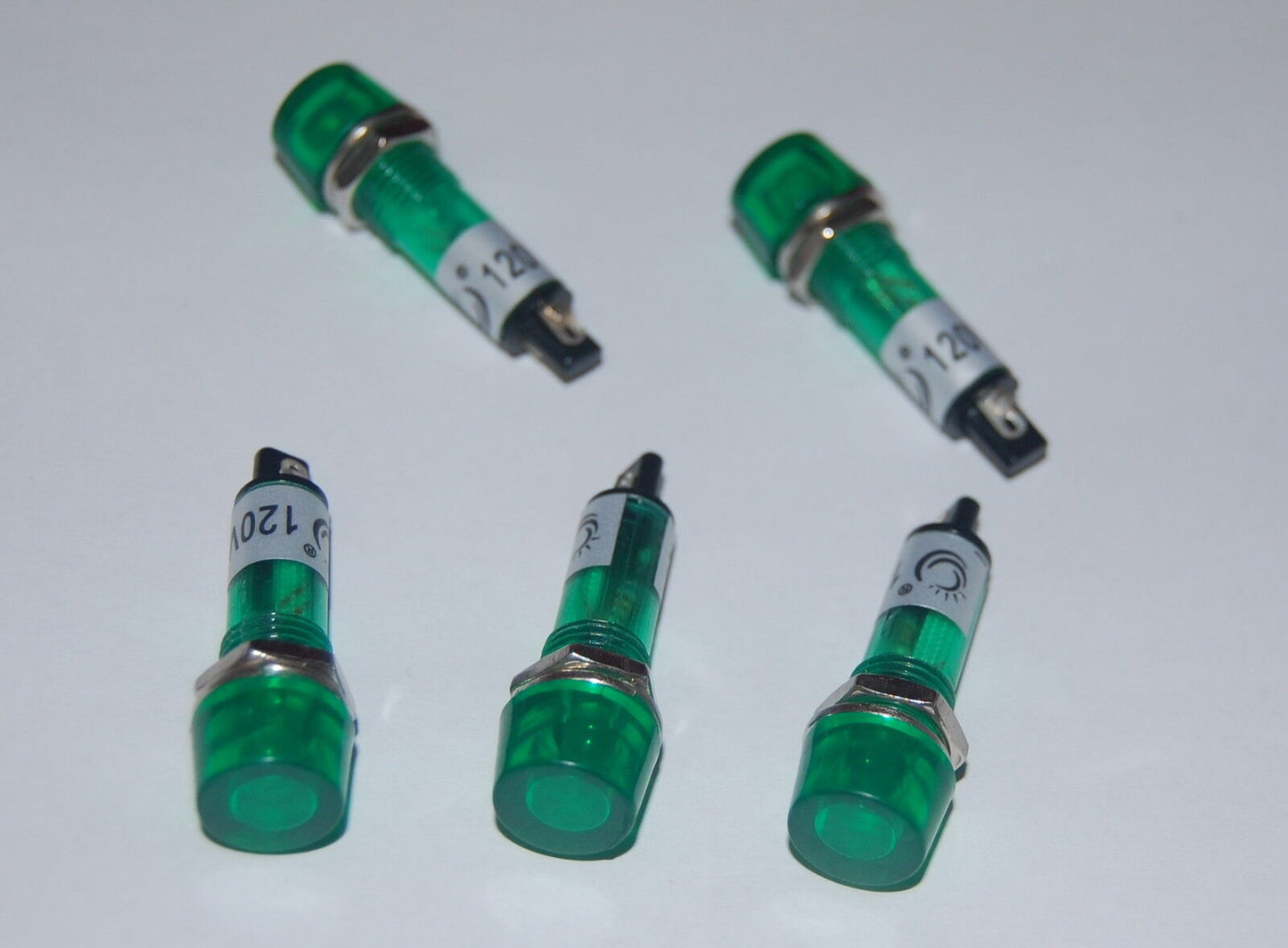 5 Pcs 120V AC/DC 10mm Green Panel Mounting plug in LED Pilot Lights ADP10