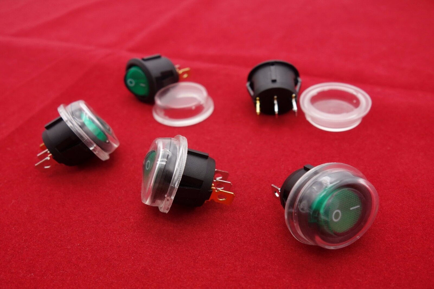 5Pcs 24V Green Illuminated Round 2 Position Rocker Switch with Waterproof Boot