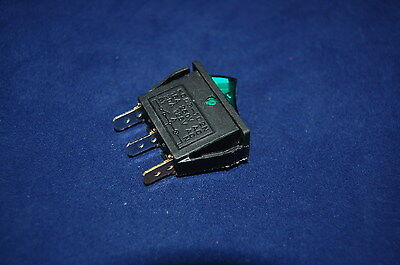 10Pcs Green Light Illuminated Rectangle 2 Position Rocker Switch 3 Pin 24 AC/DC