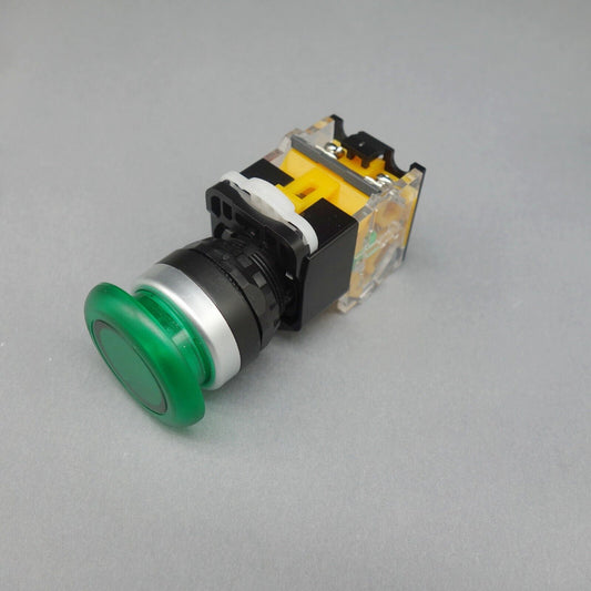 1pc Green 35mm head mushroom pushbutton Momentary 1NO/1NC Plastic LA38