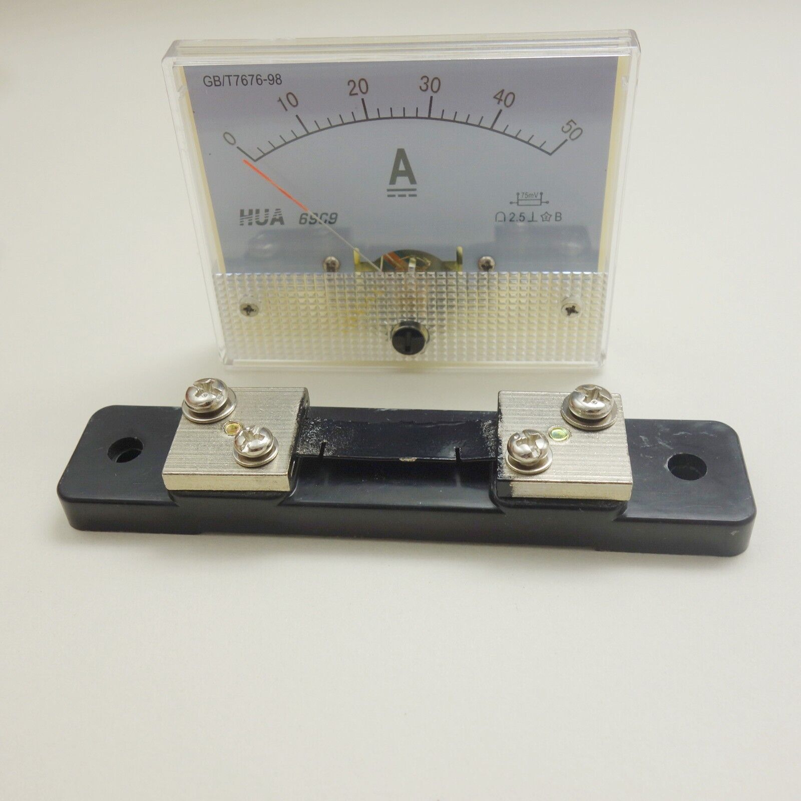 1PC DC 0-50A Analog Ammeter Panel AMP Current Meter 80*65MM 69C9 with Shunt
