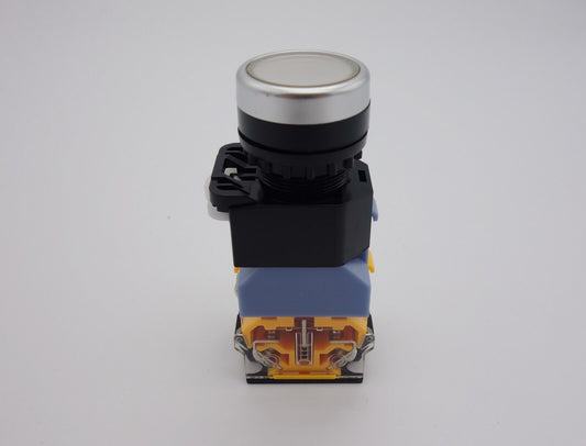 1PC 22MM White Maintain LED Illuminated pushbutton with flush push Plastic 110V