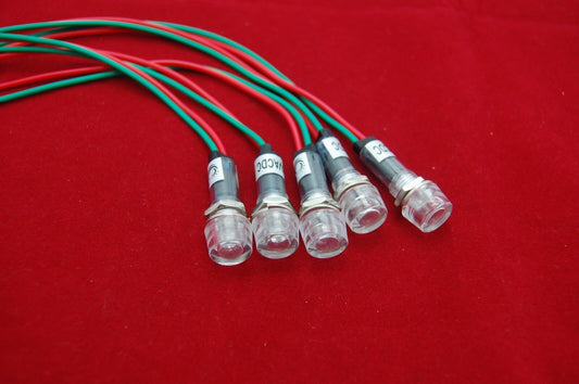 5Pcs 220V AC 10mm White Mini LED Pilot Lights CYLINDRICAL Cap with wire