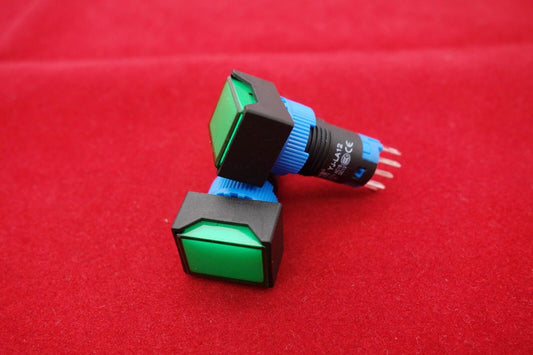 2PCS Cutout 12MM 48V Green LED ILLUMINATED Rectangular Latching  PUSH BUTTON