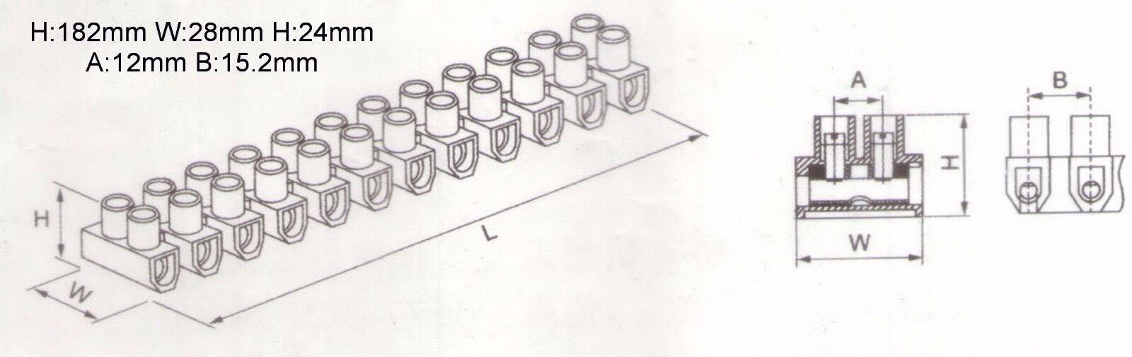 1PC U Type 60A 12P Terminal Block Material PA 66, 94V-2 M5x9 High quality