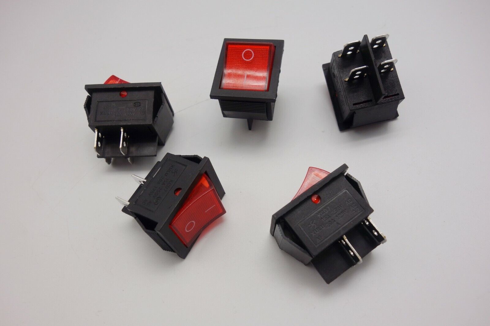 5Pcs Red Light Illuminated 2 Position ON/OFF Boat Rocker Switch 4 Pin 24V DC/AC