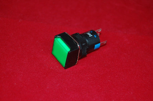 2PCS 16MM Green Square Latching PUSH BUTTON ILLUMINATED 220V AC/DC 5 PINS