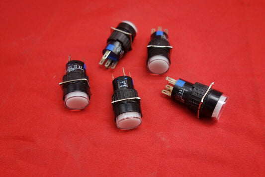 5PCS 16MM White ROUND Maintained PUSH BUTTON ILLUMINATED 24V DC/AC 5 PINS