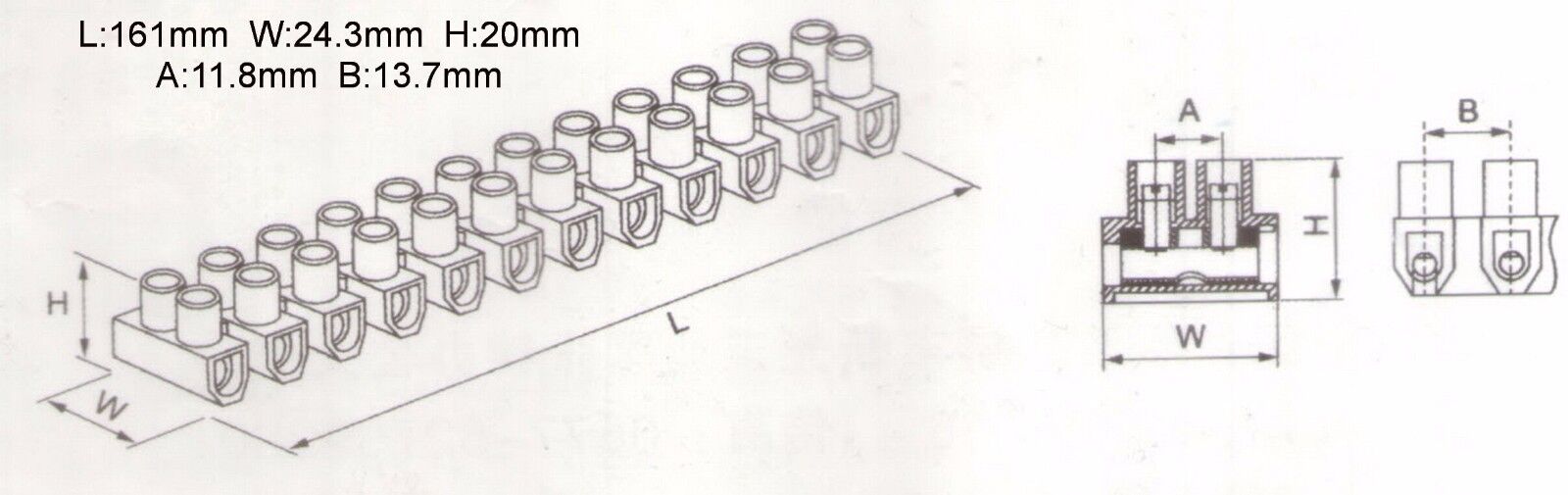 1PC U Type 30A 12P Terminal Block Material PA 66, 94V-2 M4x7 High quality