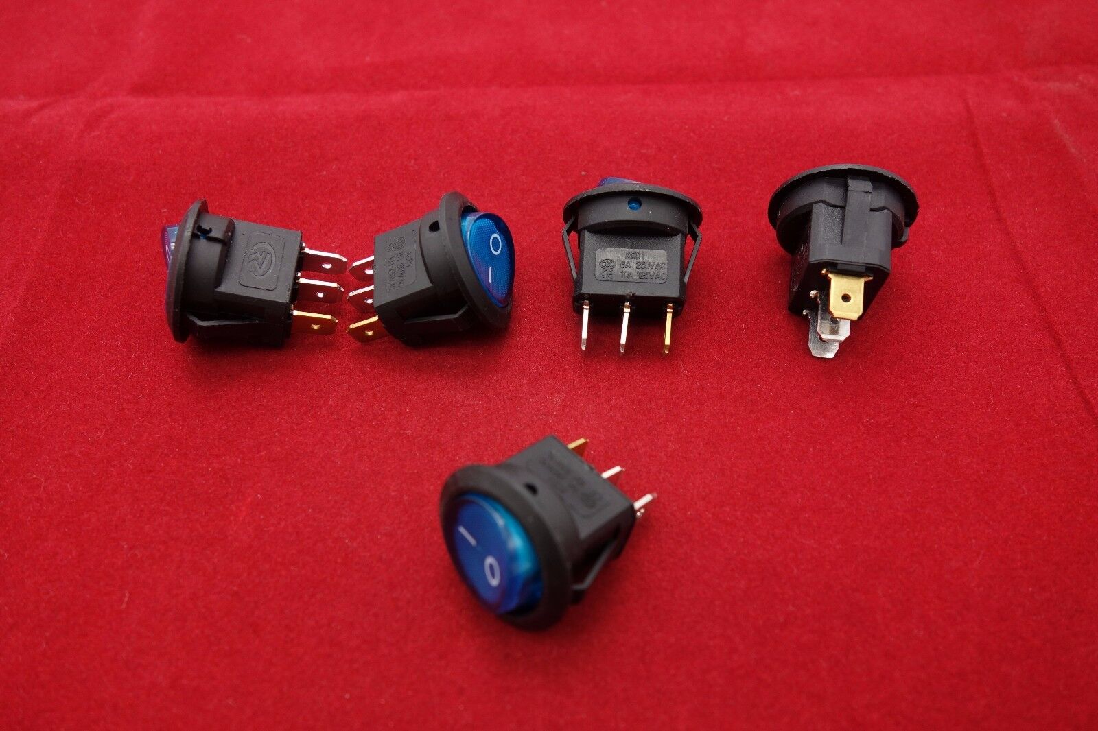 5 Pcs ROUND Blue Light Illuminated 2 Position Boat Rocker Switch 3 Pin 12V AC/DC