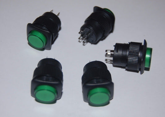 5PCS 16MM Green Maintained Plastic PUSH BUTTON 3V Neon ILLUMINATED LED  4 PINS