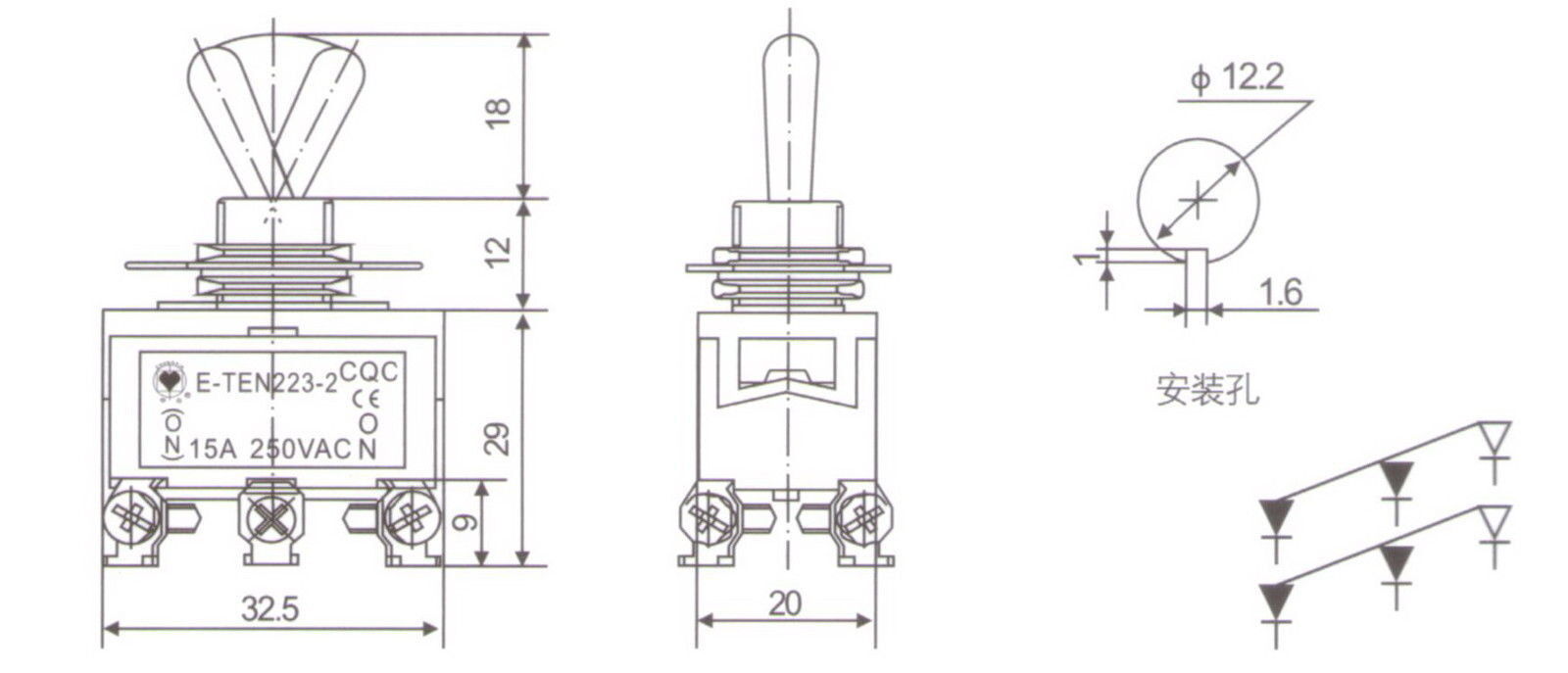 2PCS 6PIN ON-ON Toggle Switch 15A  Screw Termianls MOMENTARY  water proof