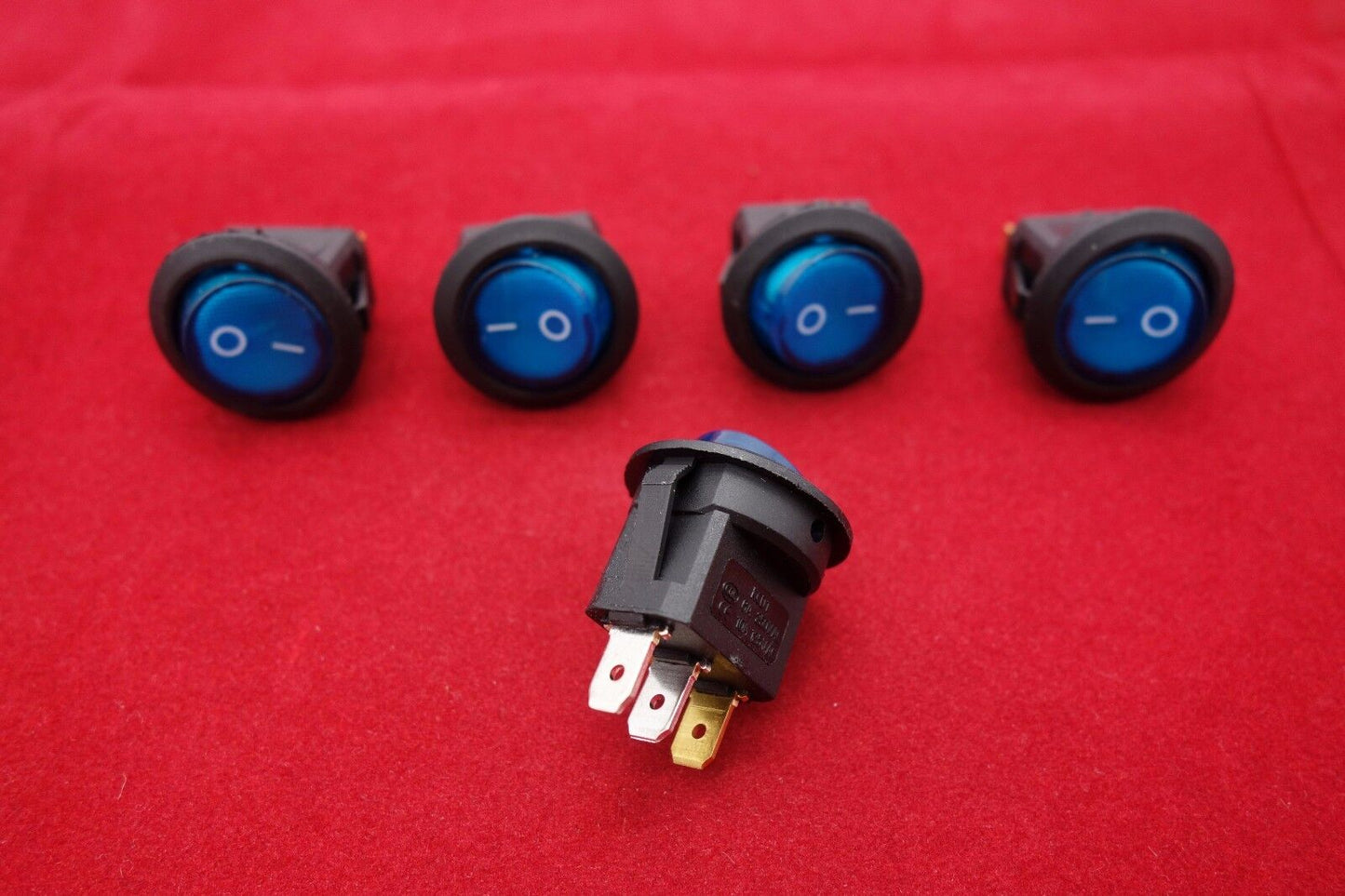 5 Pcs ROUND Blue Light Illuminated 2 Position Boat Rocker Switch 3 Pin 24V AC/DC