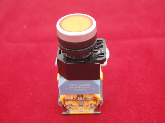 1PC 22MM Yellow Latching  LED Illuminated pushbutton with flush push Plastic 12V