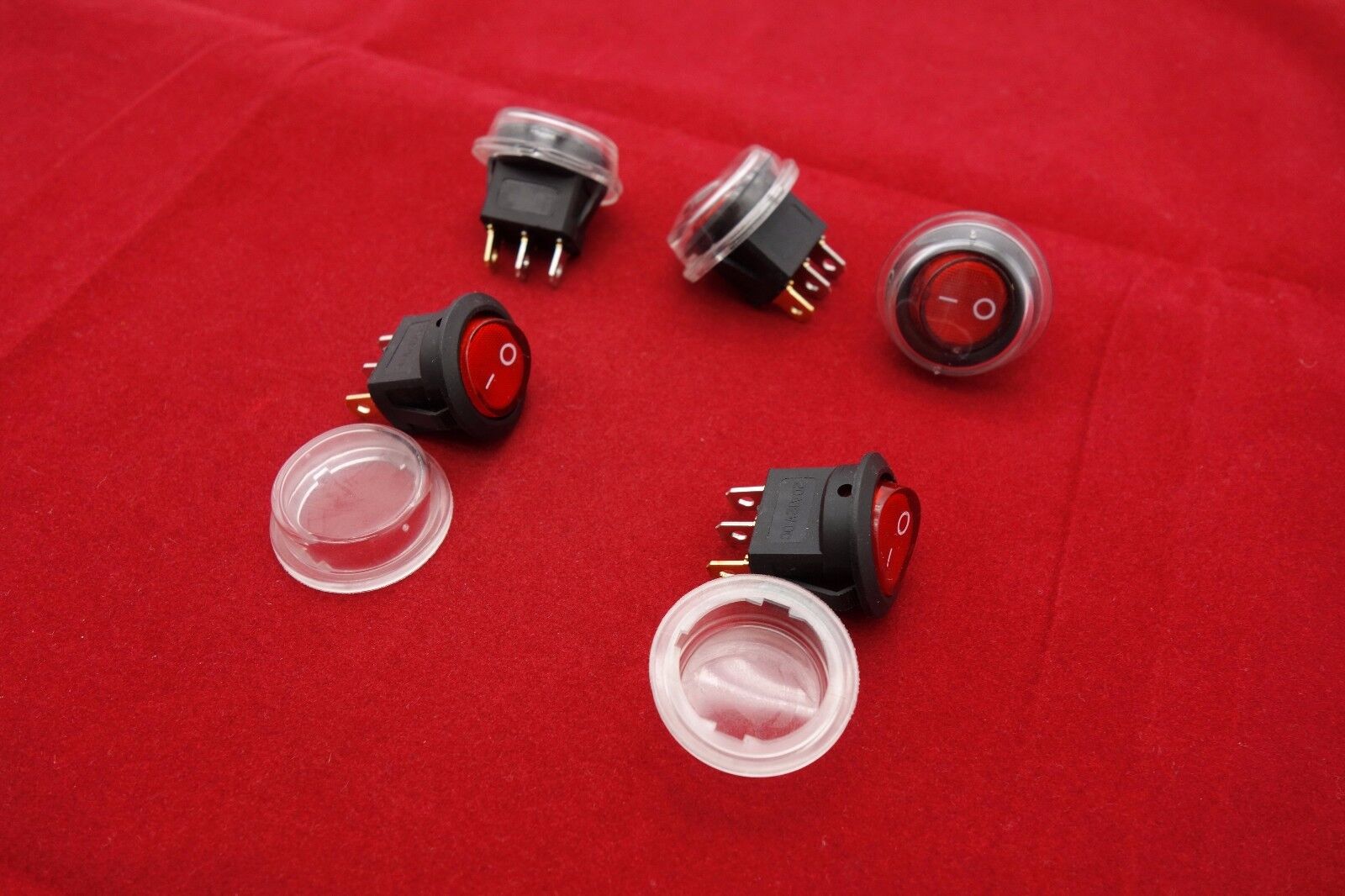 5Pcs 24V Red Illuminated Round 2 Position Rocker Switch with Waterproof Boot