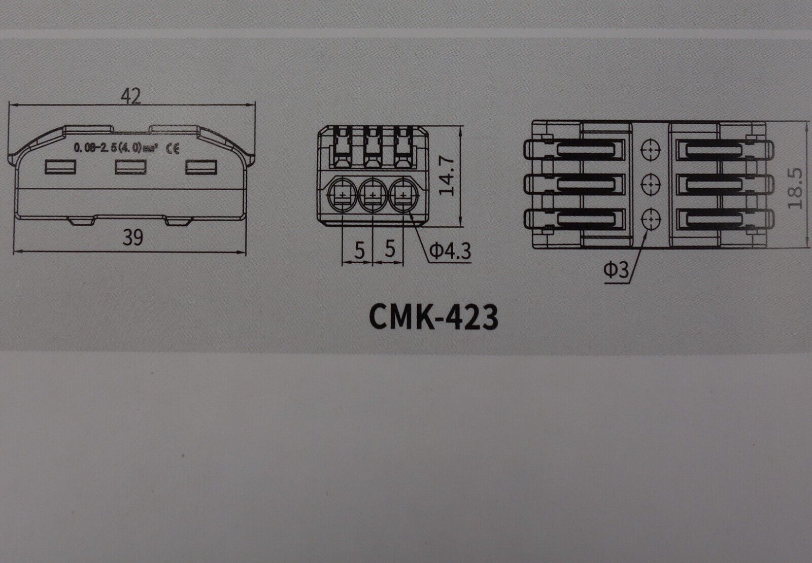 5PCS CMK-423 Terminal block Push in quick connector 32A 0.08-4MM2 3P 6 Circuits