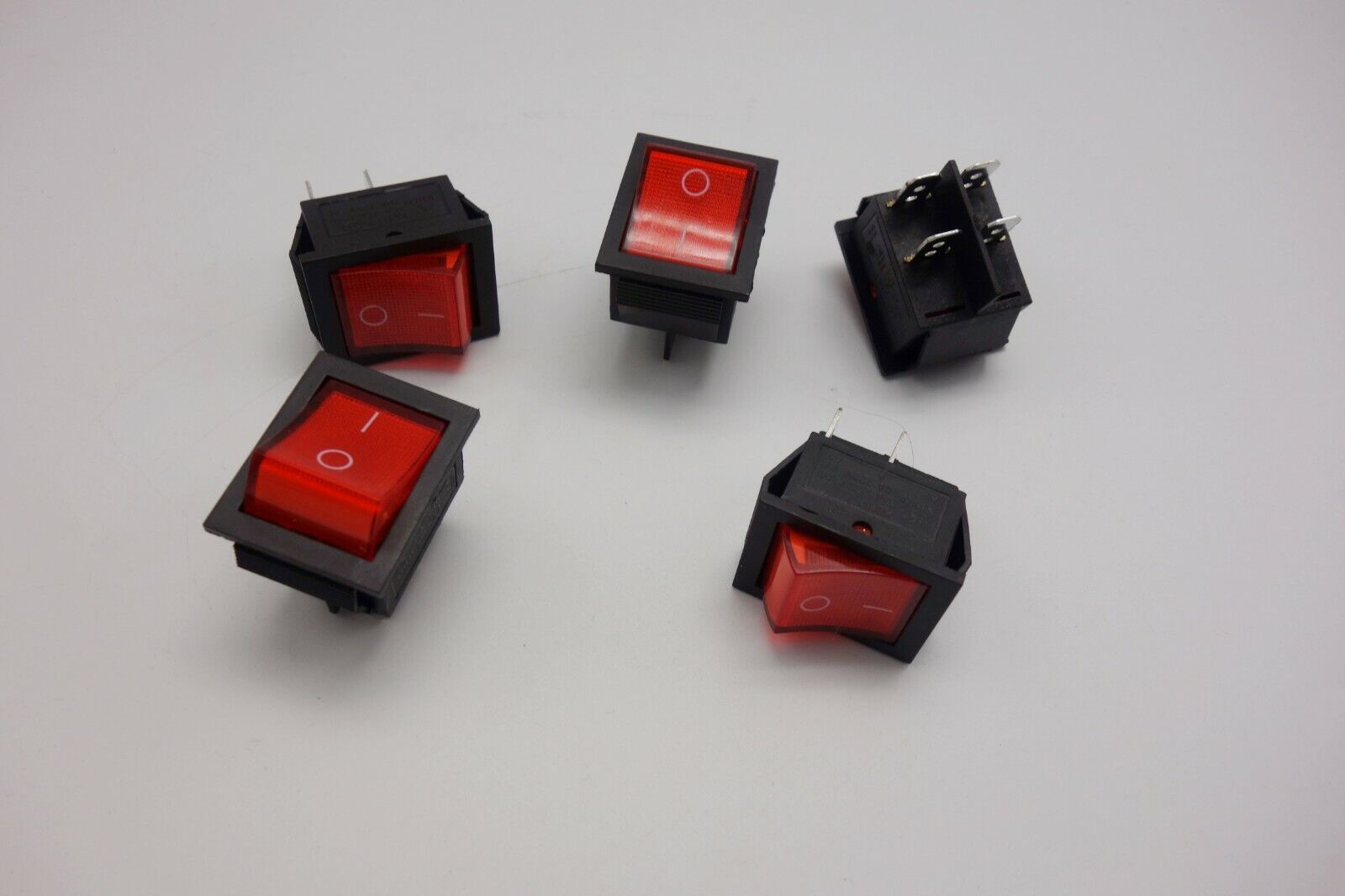 5Pcs Red Light Illuminated 2 Position ON/OFF Boat Rocker Switch 4 Pin 24V DC/AC