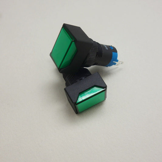 2PCS 12MM Green LED ILLUMINATED Rectangular Latching PUSH BUTTON 2NO/2NC 2POLES
