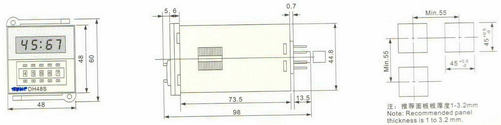1pc DH48S-S LED display Timer relay with PF083A socket 48V DC