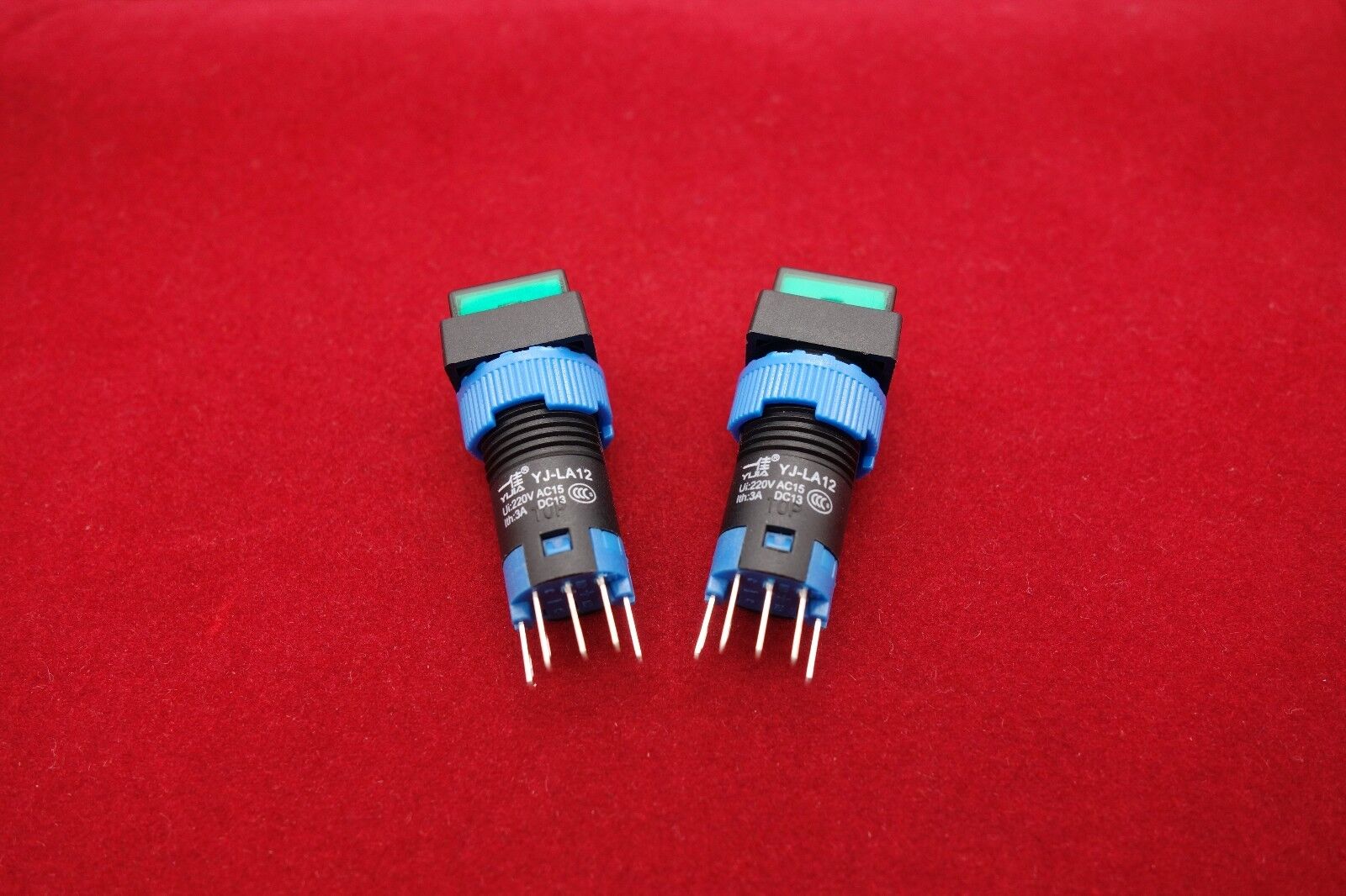 2PCS Cutout 12MM 6V Green LED ILLUMINATED Square Momentary PUSH BUTTON 5 PINS