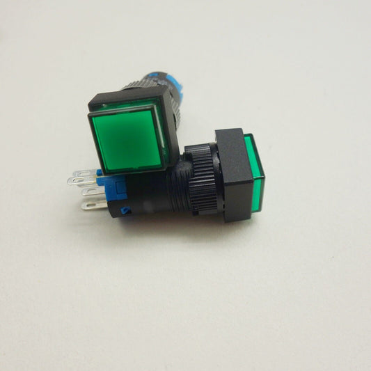 2PCS 12MM Green LED ILLUMINATED Square Latching PUSH BUTTON 2NO/2NC 2POLES 8P