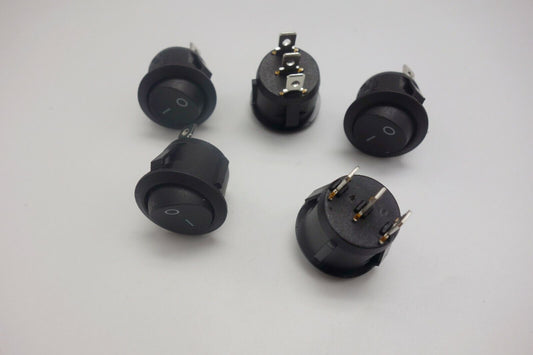 5Pcs Black Round Type 2 Position Rocker Switch 3 Pin 250V 6A