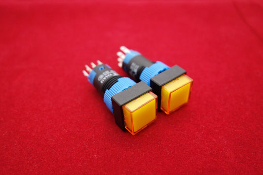 2PCS Cutout 12MM 6V YELLOW LED ILLUMINATED Square Momentary PUSH BUTTON 5 PINS