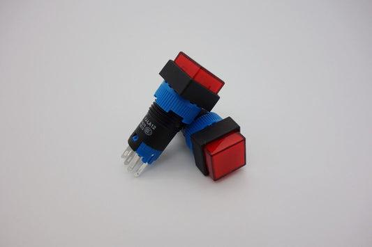 2PCS Cutout 12MM 48V Red LED ILLUMINATED Square Maintained PUSH BUTTON 5 PINS