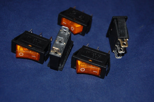 5Pcs YELLOW Light Illuminated Rectangle 2 Position Rocker Switch 3 Pin 24V AC/DC