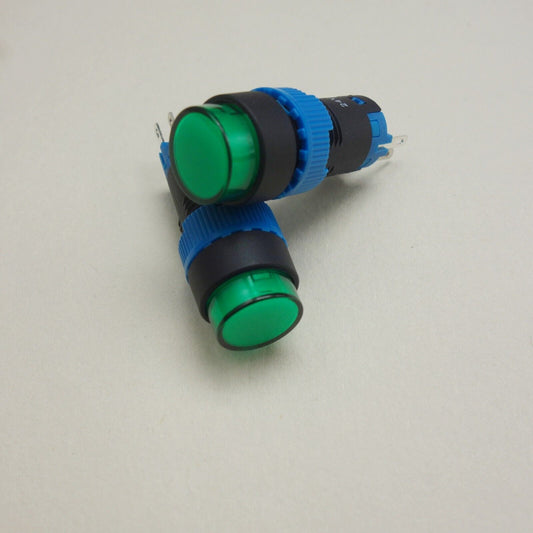 2PCS 12MM Green LED ILLUMINATED ROUND Latching PUSH BUTTON 2NO/2NC 2POLES 8pins