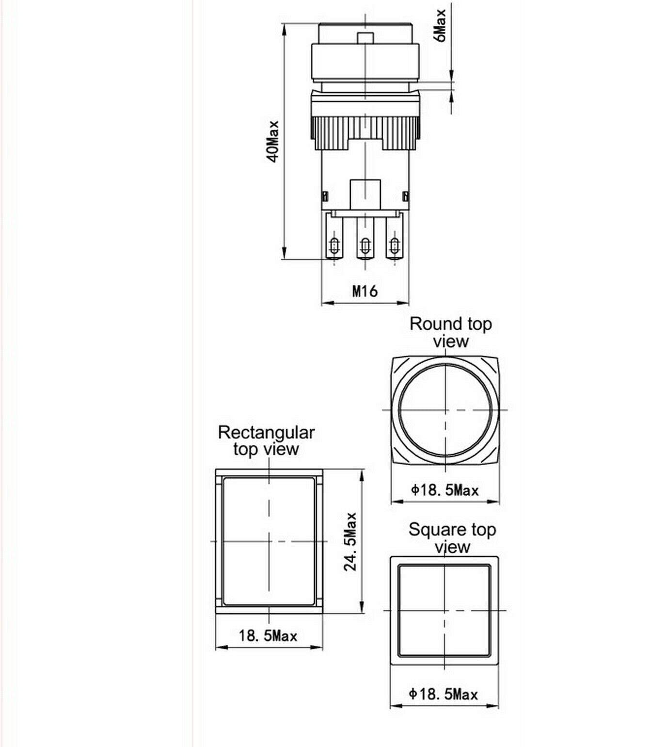 2PCS 16MM Retangular Green LED ILLUMINATED Momentary PUSH BUTTON 2NO/2NC 2POLES