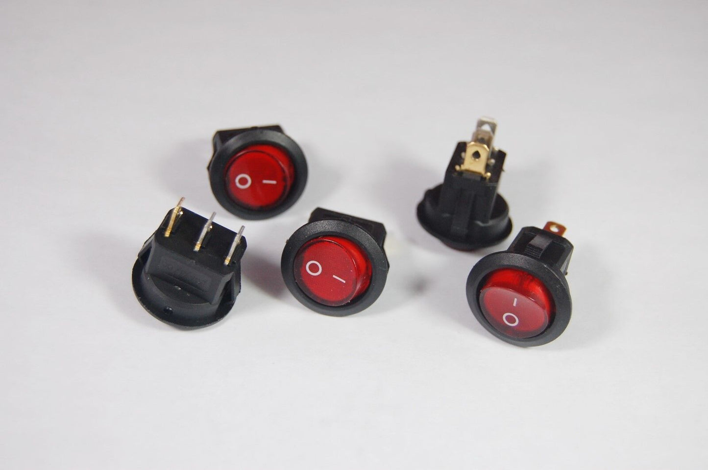 5 Pcs RED Light Illuminated ROUND 2 Position Boat  Rocker Switch 3 Pin 12V AC/DC