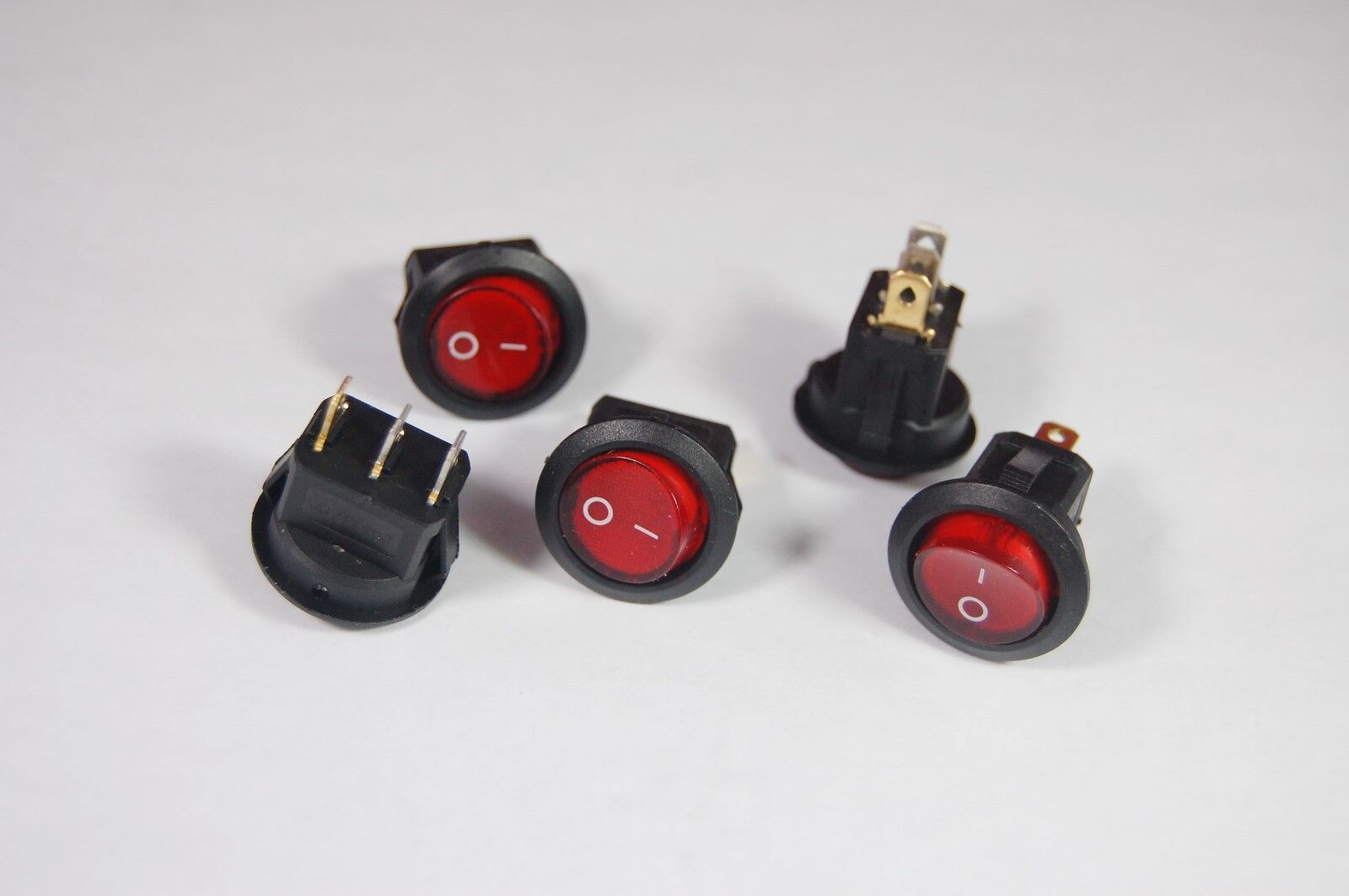 5 Pcs RED Light Illuminated ROUND 2 Position Boat  Rocker Switch 3 Pin 12V AC/DC