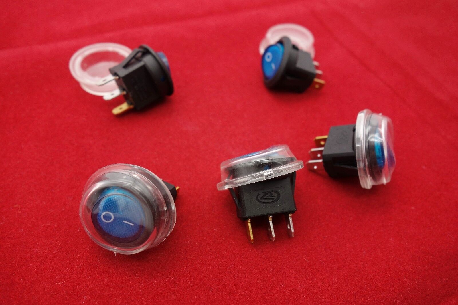 5Pcs ROUND Blue 120V Illuminated 2 Position Boat Rocker Switch Waterproof booted